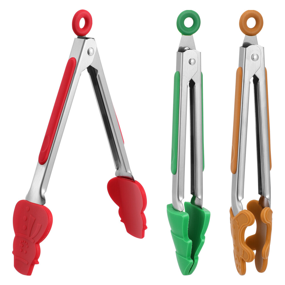3 Pcs Liners Kitchenware Christmas Food Clips Clamp Serving Tongs