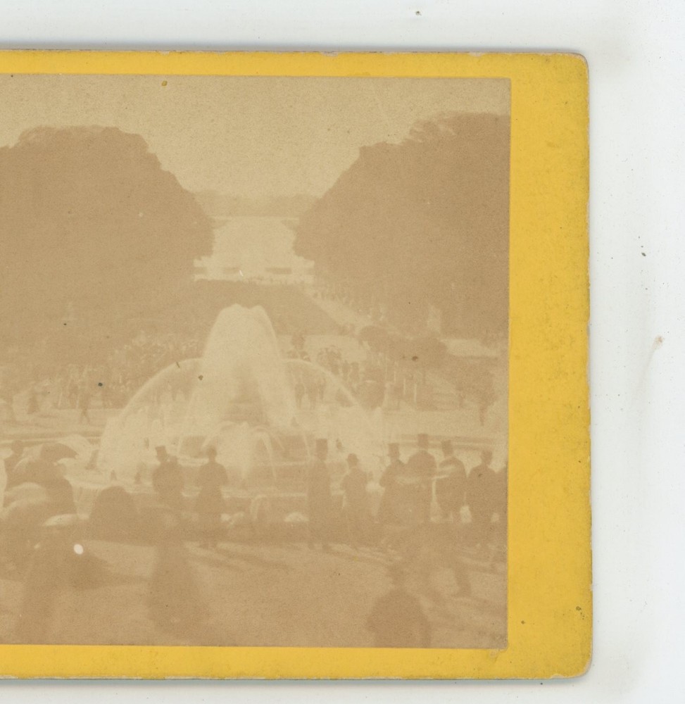 Tourists at Fountain Versailles France Stereoview