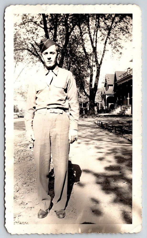 Vintage Old Outdoor Antique Photo Picture Man Soldier Uniform World War 2 Home