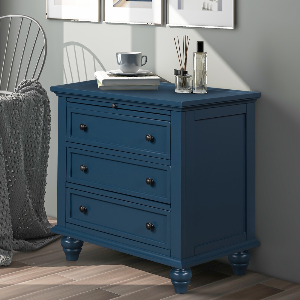 3 Drawer Wooden Storage Cabinet End Table with Pull Out Tray for Living Room