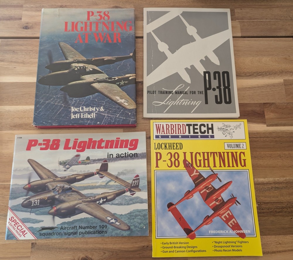 Lot of 4 P-38 Book: P-38 Lightning at War, Pilot Training Manual for the P-38...