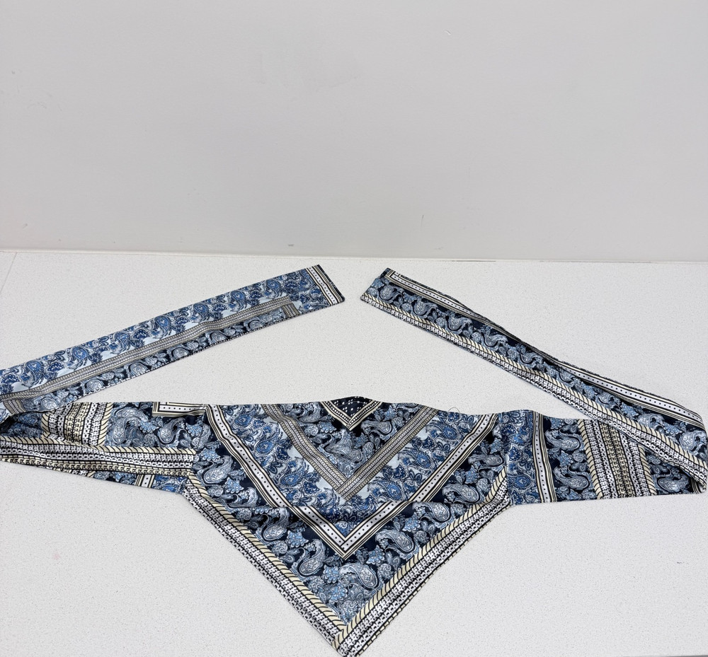 SHEIN Paisley Print Bandana Crop Top Blue White Boho Festival Scarf Shirt Size S