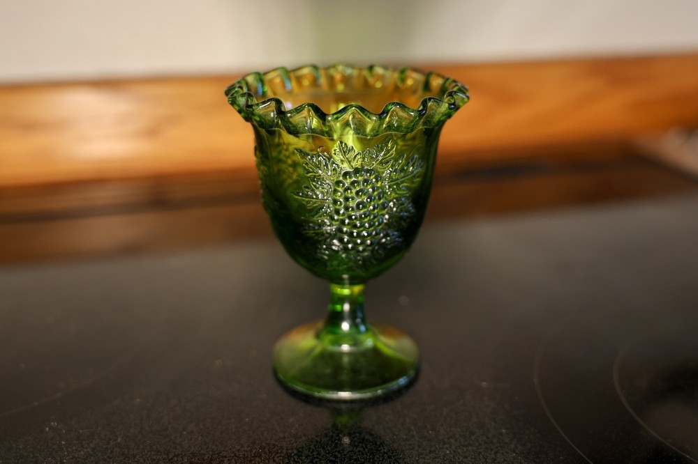 Indiana Carnival Glass Goblets Iridescent Green Harvest Grape Vintage