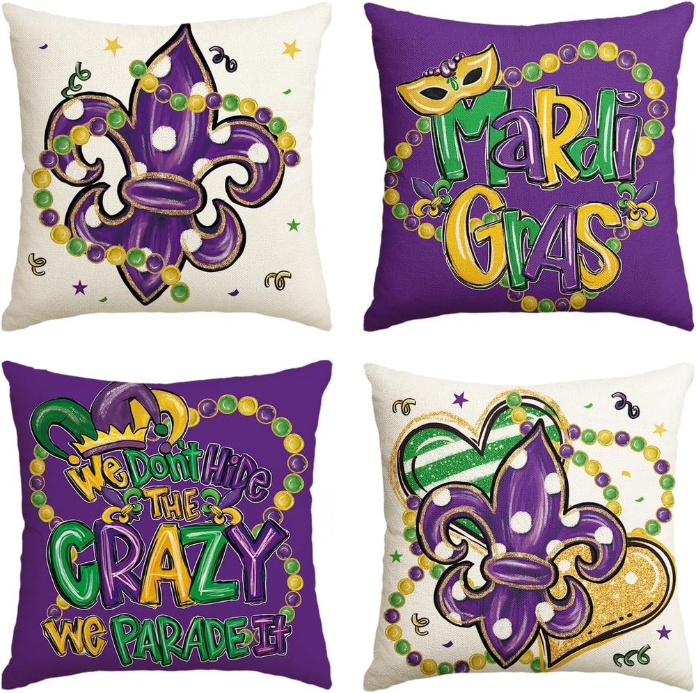 Mardi Gras Fleur De Lis Heart Beads Throw Pillow Covers, 18 X 18 Inch We Don'T H