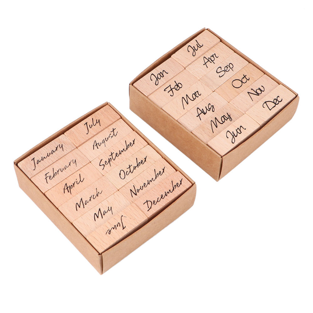 24-Piece DIY Month Stamps Set for Journals, Planners & Office Decor