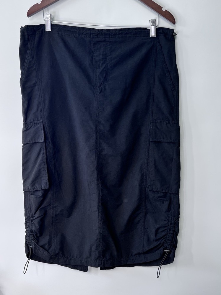 Aero Y2K Black Cargo Midi Skirt Medium Flap Pockets Grunge Gorpcore Cinch Cords