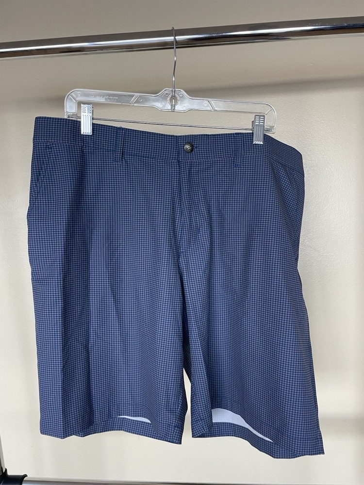 Adidas Shorts Mens 40 Blue Tan Checked 10” Inseam Casual Performance Golf