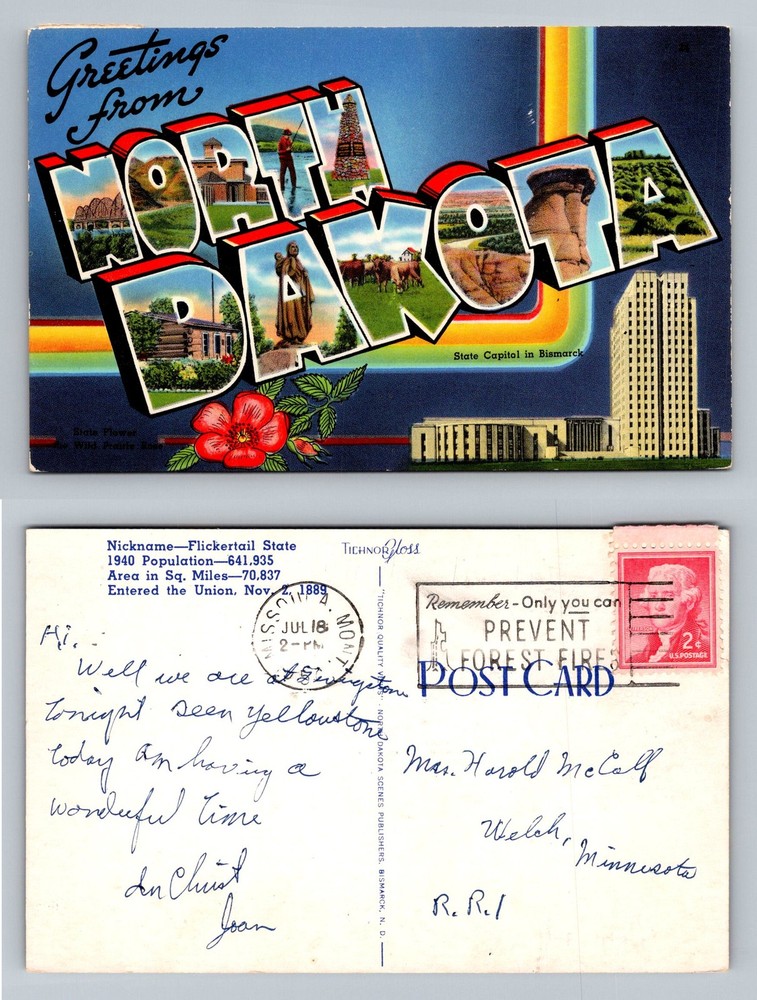 North Dakota, ND, LARGE LETTER Greetings Multi State Views Vintage Postcard