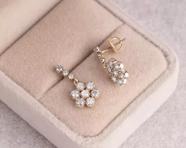 2Ct Round Cut Simulated Diamond Drop Earrings in 14k Gold Plated