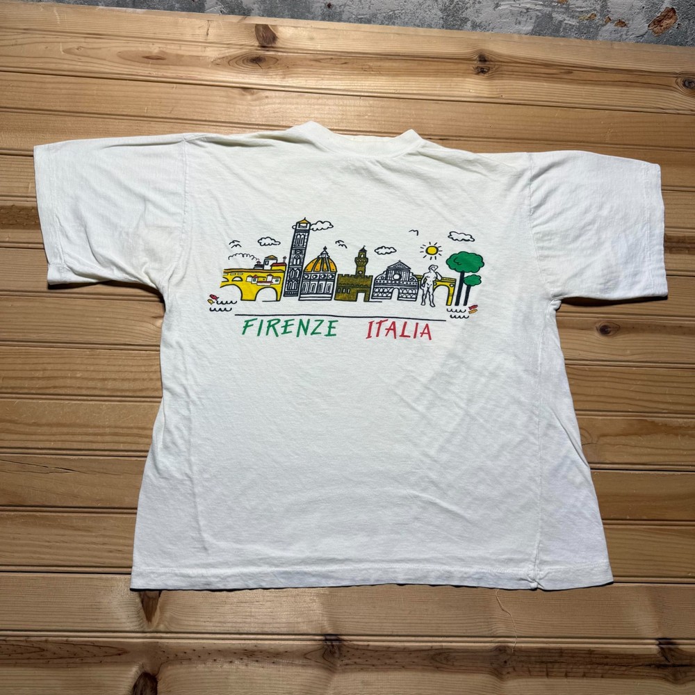 Vintage 90s Firenze Italia Skyline Drawing Single Stitch Souvenir T-Shirt Large