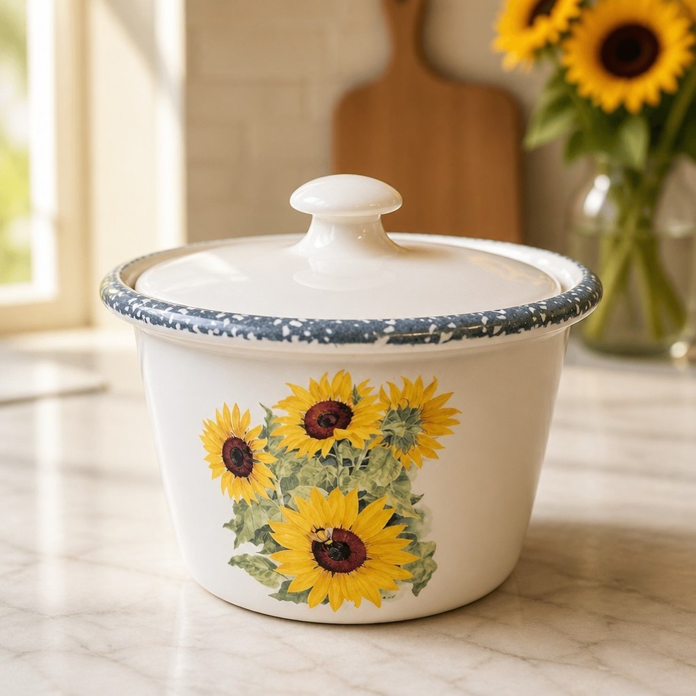 Sunflower Crock w/Lid Stoneware Home & Garden Party 2000 Vintage