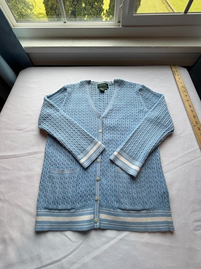 VTG Women's Preppy Classic Ralph Lauren Cotton Blend Cardigan - Sized Medium