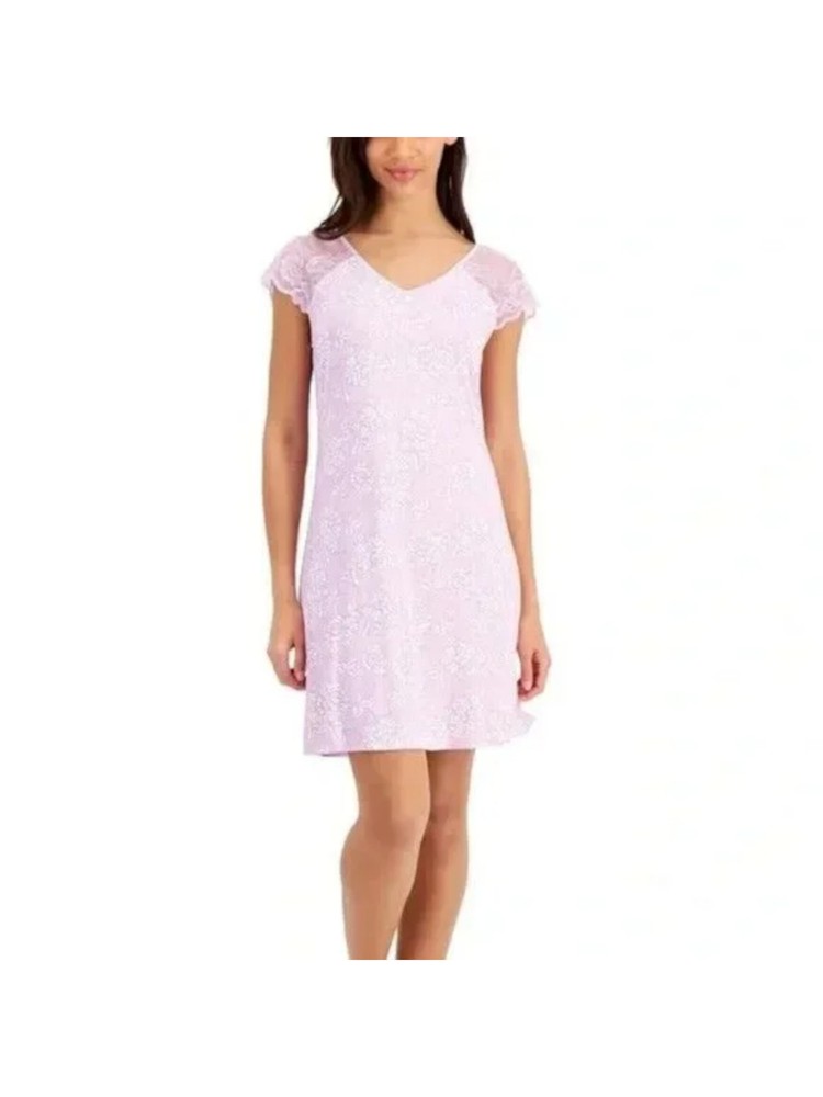 CHARTER CLUB Intimates Purple Knit Short Sleeves Hits Above Knee Nightgown XS