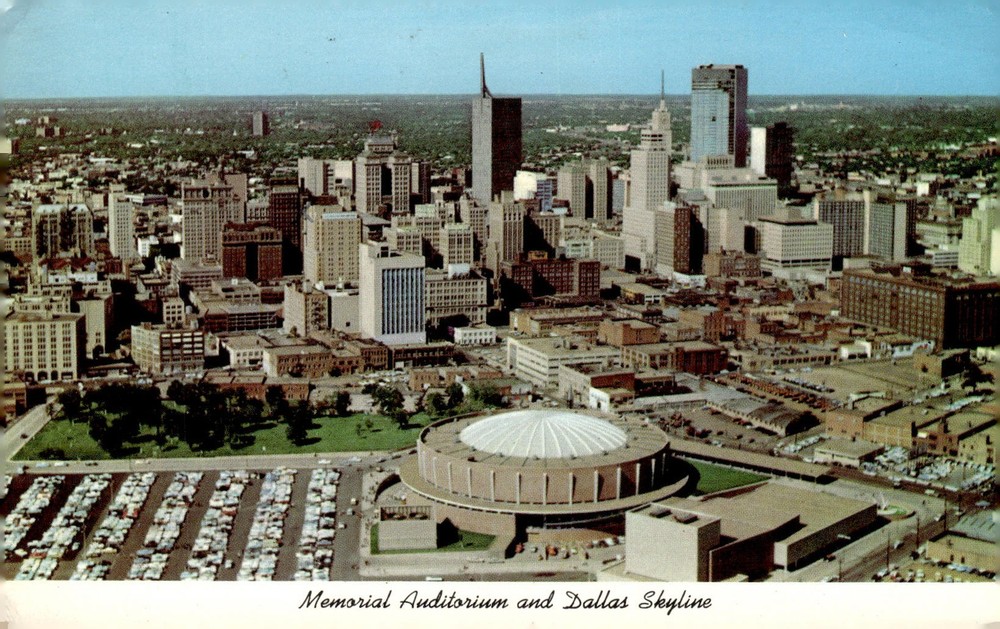 1972 Memorial Auditorium Dallas Texas Mid Century Modern Skyline View Postcard