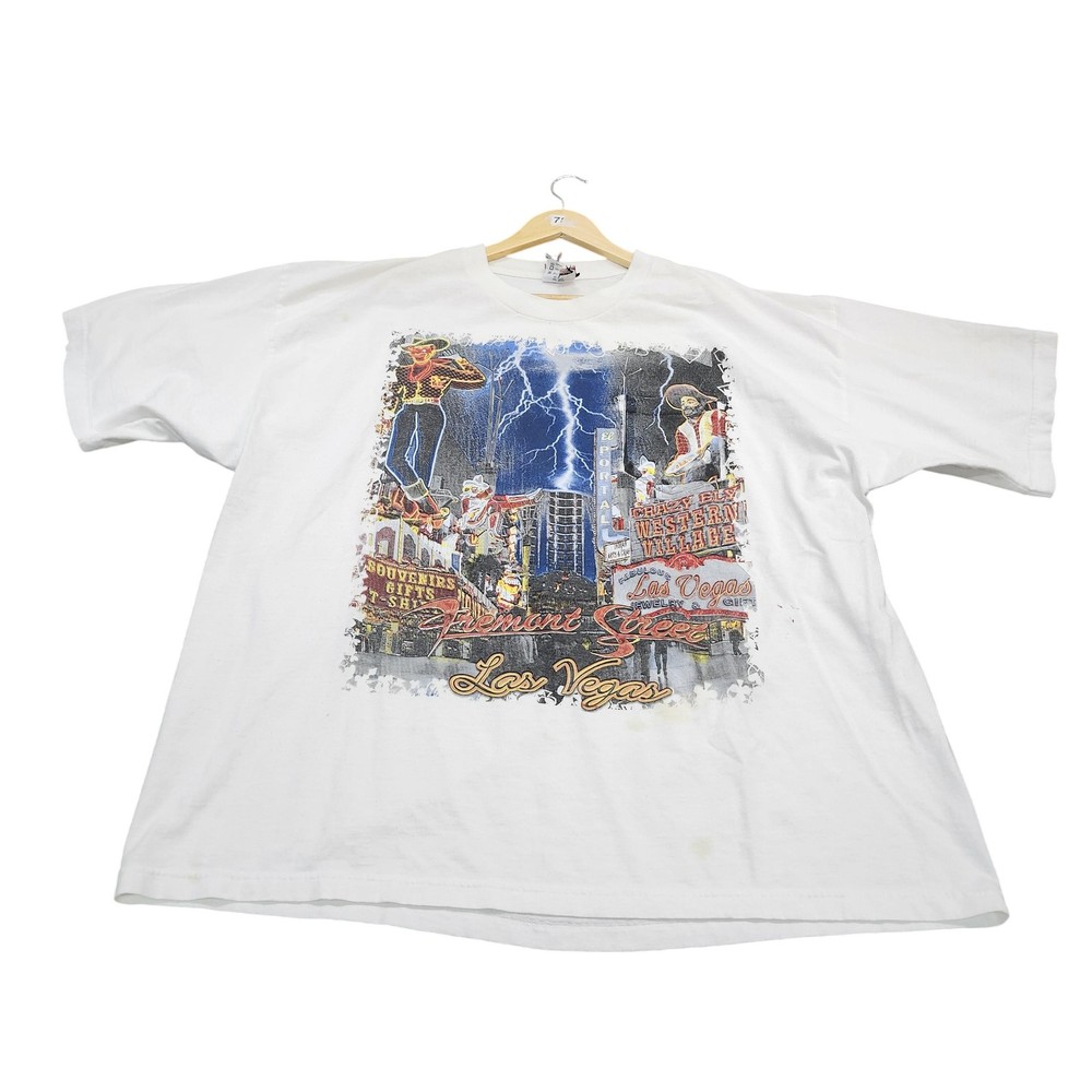 VTG Bayside Shirt Mens 3XL White Fremont Street Las Vegas Graphic Tee Made USA