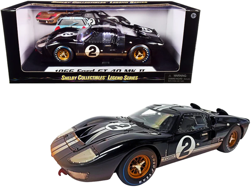 1966 Ford GT-40 MK II #2 Black with Silver Stripes After 1/18 Diecast Model Car