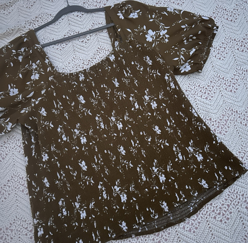 Ava & Viv  3X Smocked Square Neck Puff Sleeve Floral Blouse Cottagecore Prairie