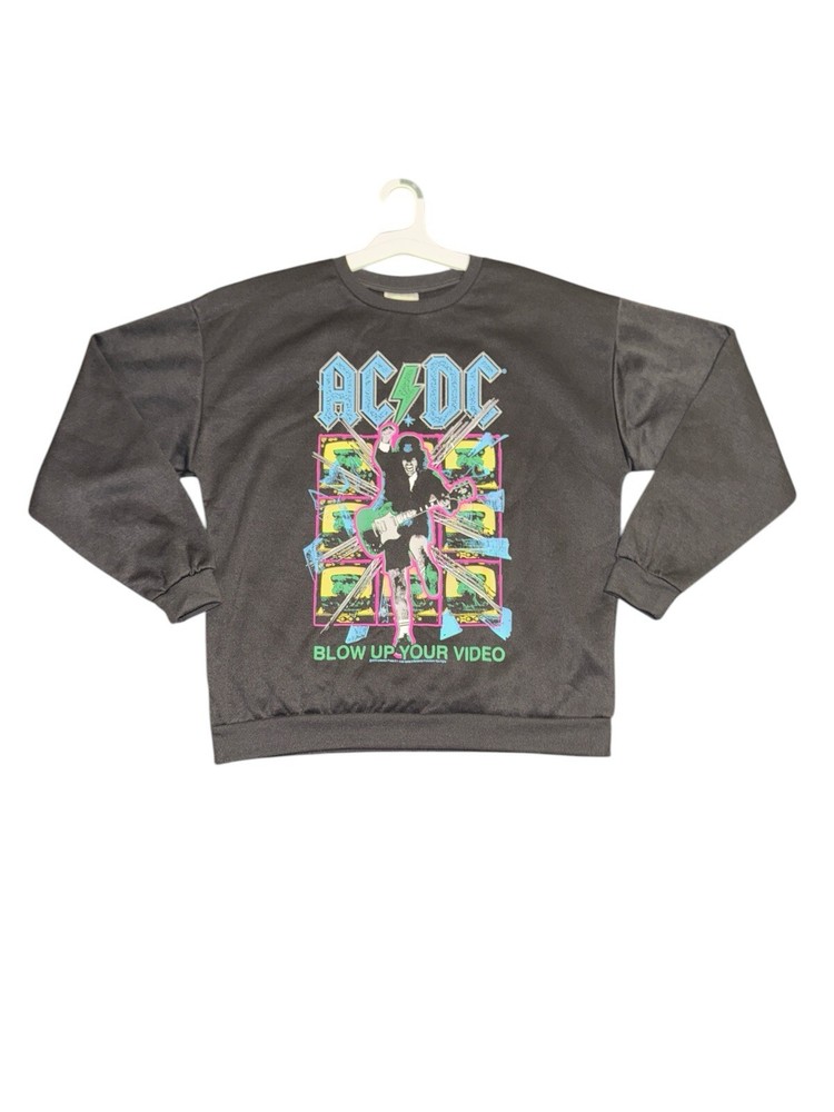 NWT! AC/DC Black Neon Graphic Pullover Sweatshirt Blow Up Your Video Size Medium