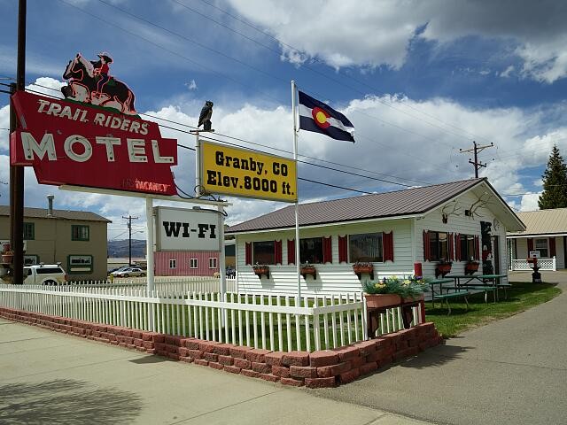 Granby Colorado 2016 Trail Riders Motel Rocky Mountain National Park sign