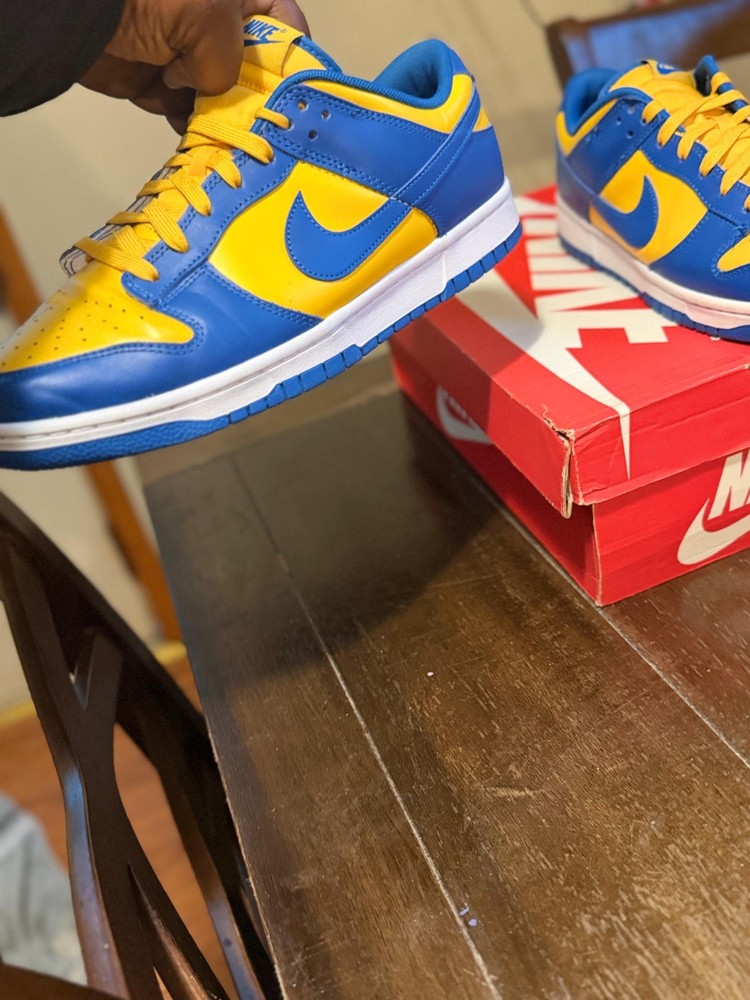 Nike Dunk Low Retro Blue Yellow Leather Lace Up Men's Cushioned Sneakers Size 11
