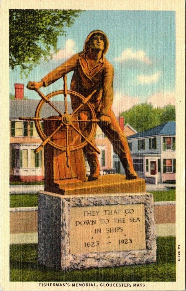 Fisherman's Memorial Statue Gloucester Massachusetts Vintage Postcard