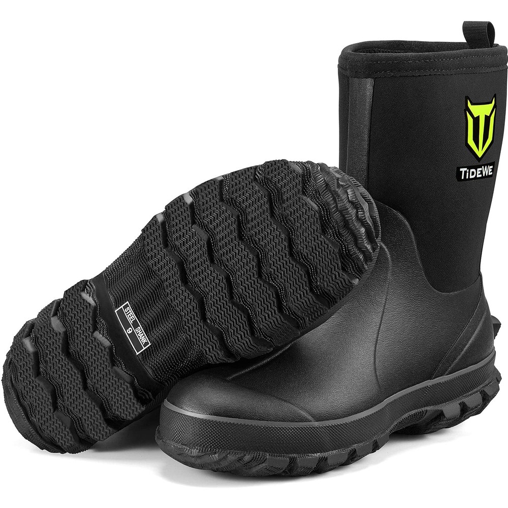 Men's 5.5mm Neoprene Waterproof Mid Calf Hunting Rubber Boots, Steel Shank