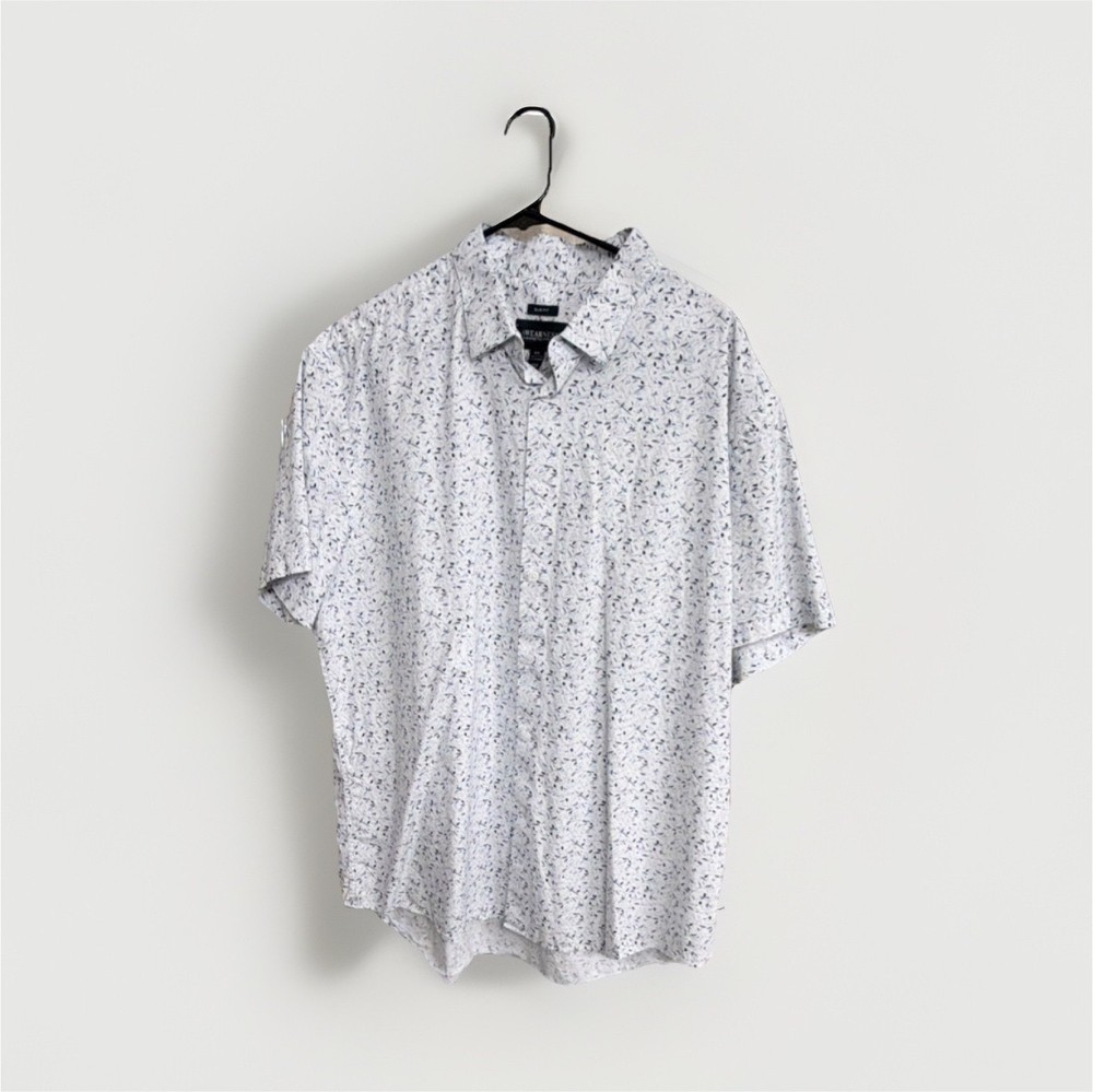 Awearness Kenneth Cole Men's Floral Slim Fit Short Sleeve Shirt White Blue XXL