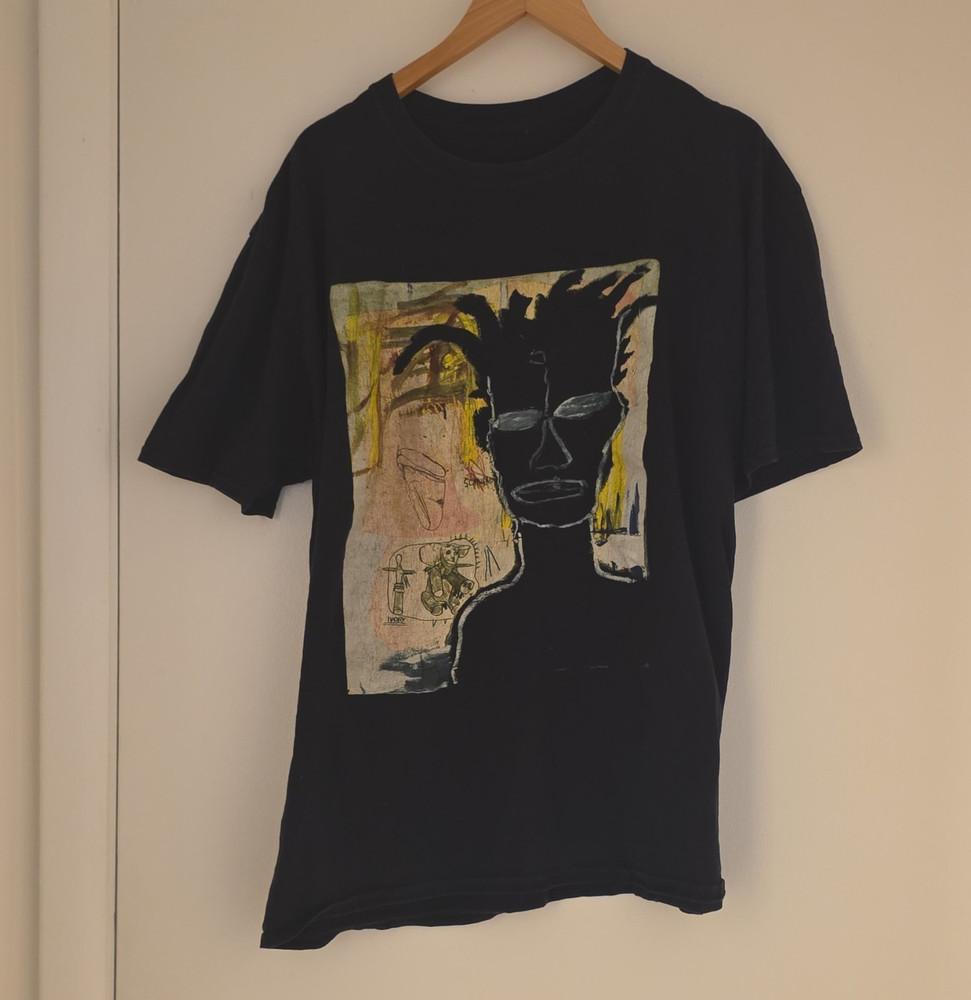 Black Art Abstract Face Graphic Tee Men’s XL Regular Crew Neck Short Sleeve-image