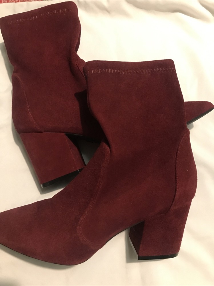 Stuart Weitzman Suede Ankle Sock Boots, Burgundy, Womens Sz 8 B