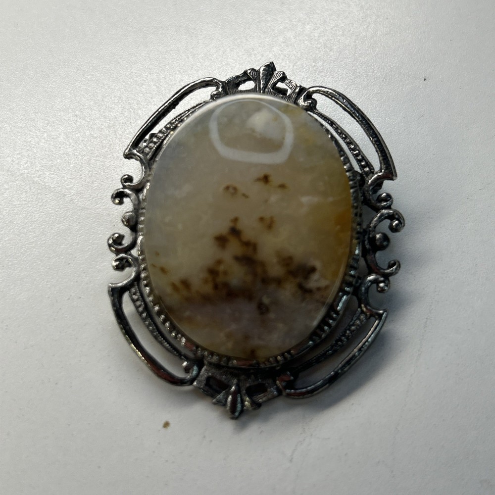 Antique Polished Banded Agate Brooch Pin Vintage Beautiful Looking
