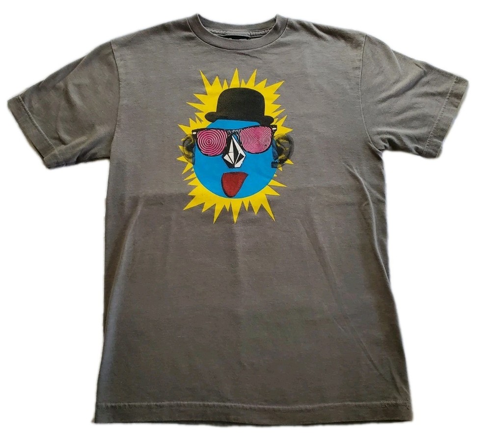 Volcom Boy's Gray Graphic Art T-Shirt Crew Neck Short Sleeve L Cotton