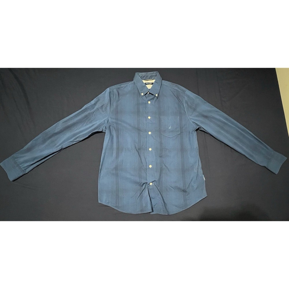 Nautica Navtech Men's Blue Plaid Button-Down Long Sleeve Shirt Pocket L