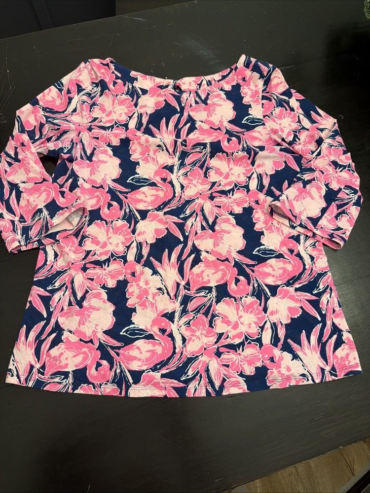 Lilly Pulitzer Waverly Top Inky Flamingo Pink Size LARGE Preppy Coastal
