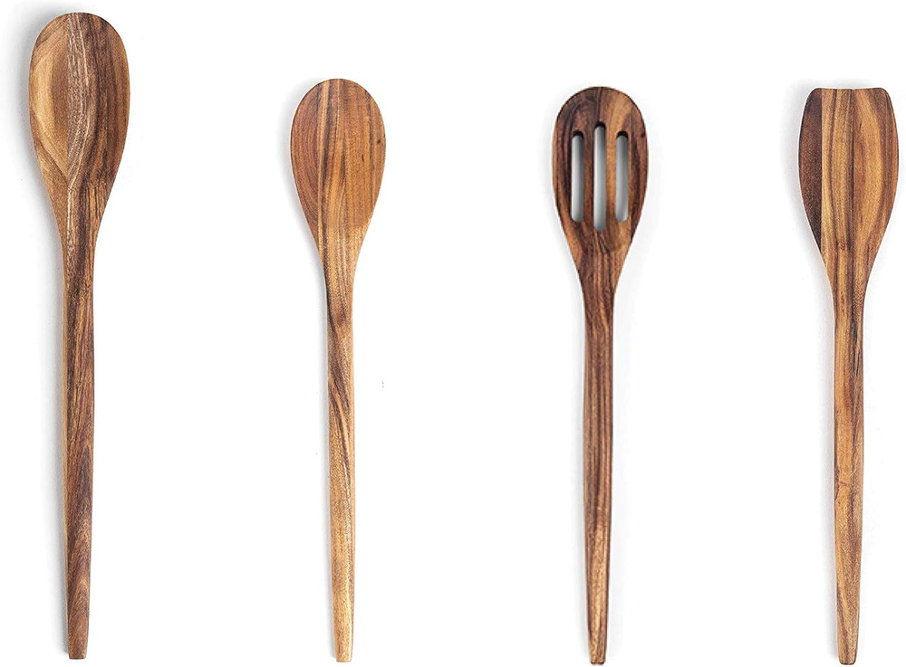 Acacia Wood Kitchen Utensil, Spatula, Slotted, Long and Regular Spoon, 4-Piece S-image