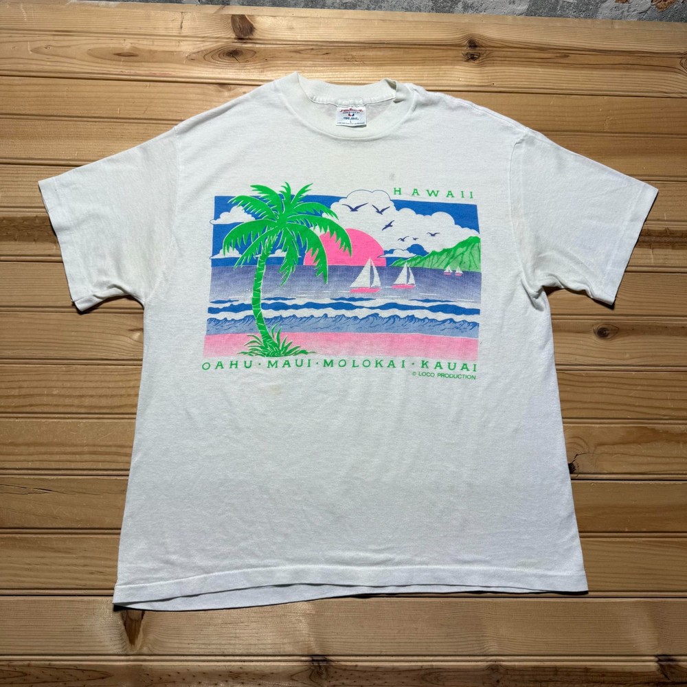 Vintage 90s Hawaii Oahu Maui Molokai Kauai Island Graphic Souvenir T-Shirt Large