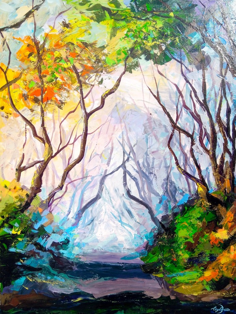 Original Acrylic Painting Forest 3D Painting Wood Large Painting