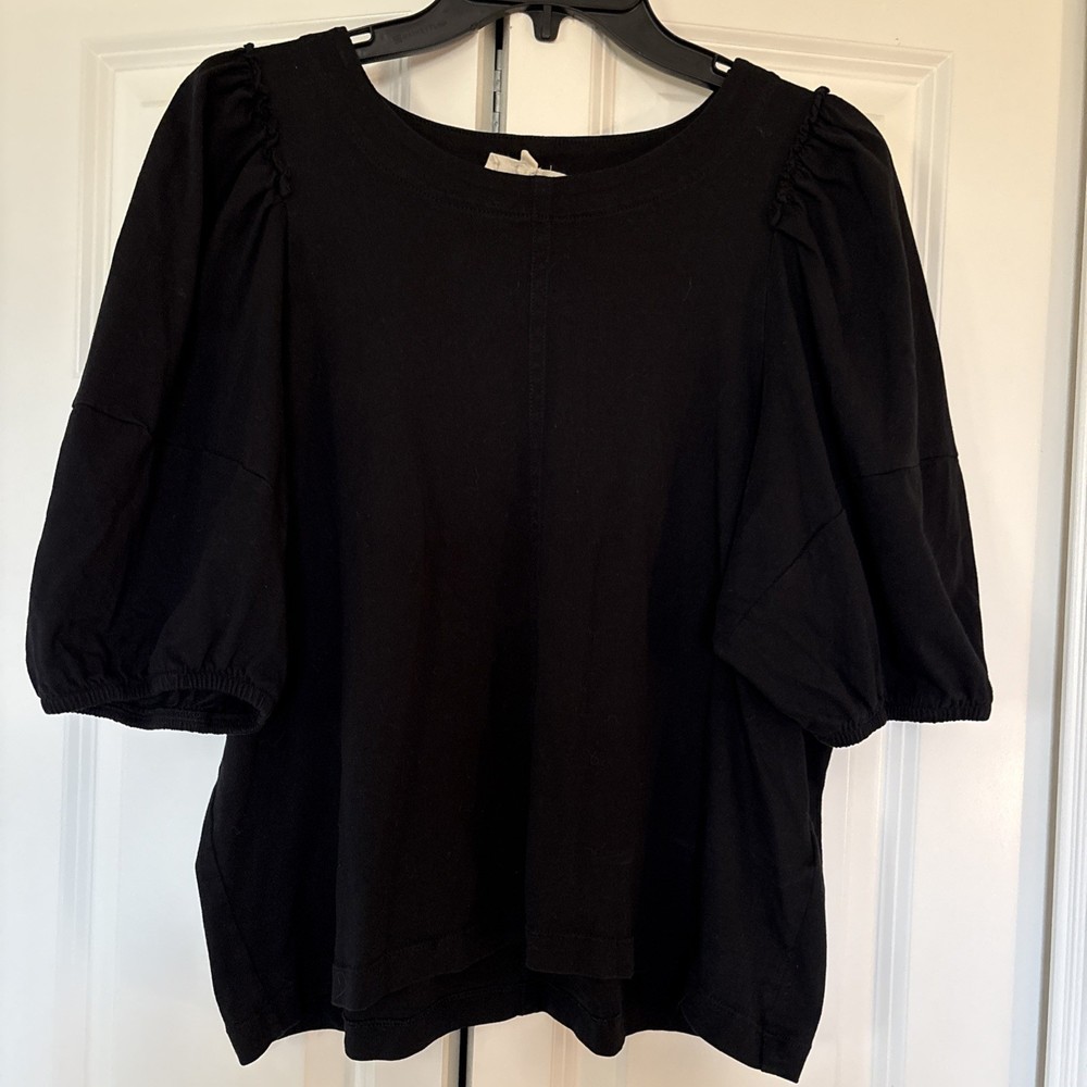 Madewell Women’s Large Black Top Short Sleeve Round Neck Puff Sleeve Shirt
