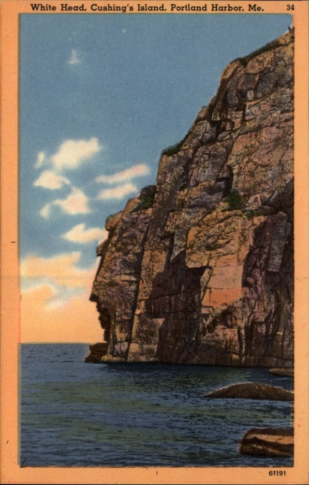 Portland Harbor Maine White Head Cushing's Island ~ 1930s linen postcard