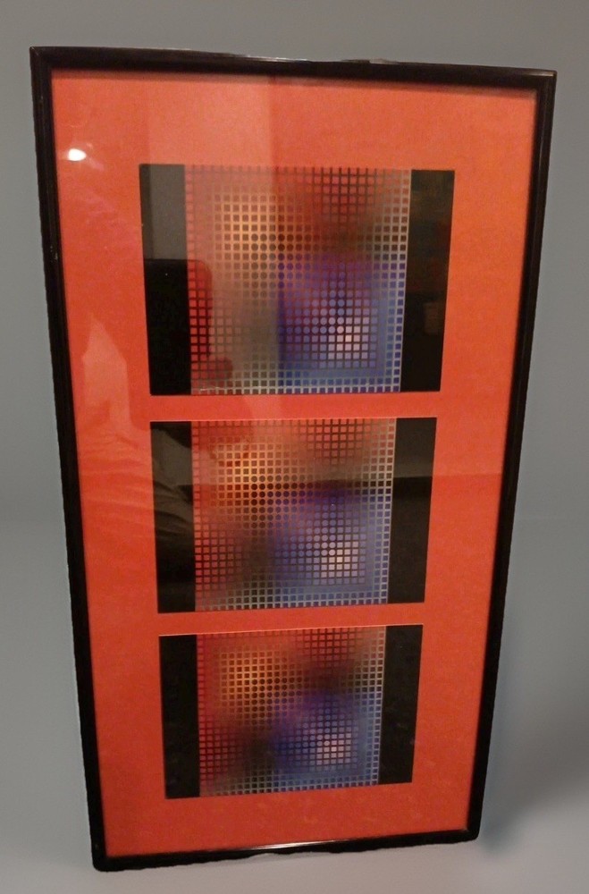 VICTOR VASARELY 1970s Framed Seriograph  Geometric/Abstract Optic Art/OpArt 9×17