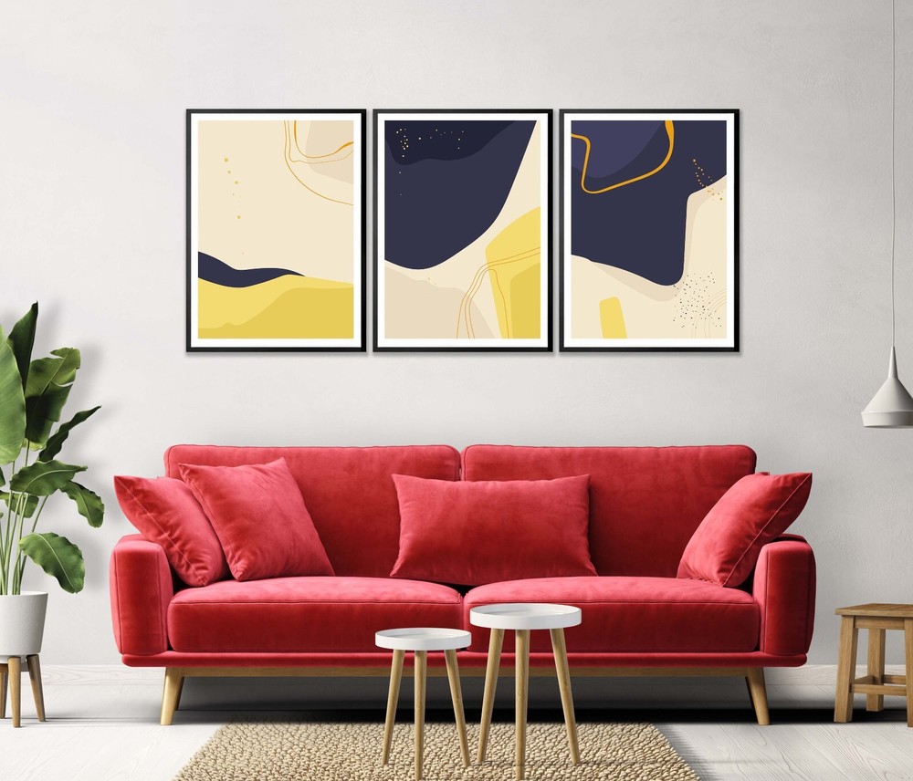 Blue & Yellow Abstract Vector Set of 3 Poster Wall Art Prints Unframed QUALITY