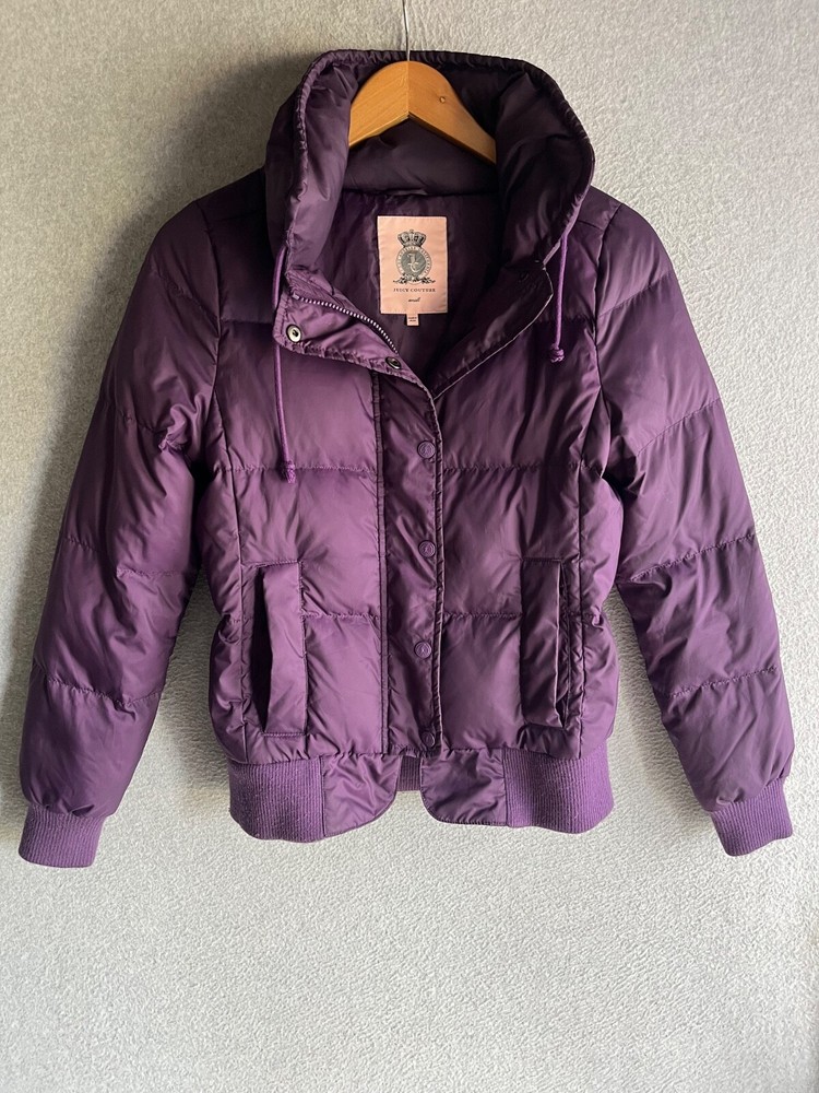 Juicy Couture Down Jacket Womens Small Purple Quilted Puffer Full Zip Snap Y2K