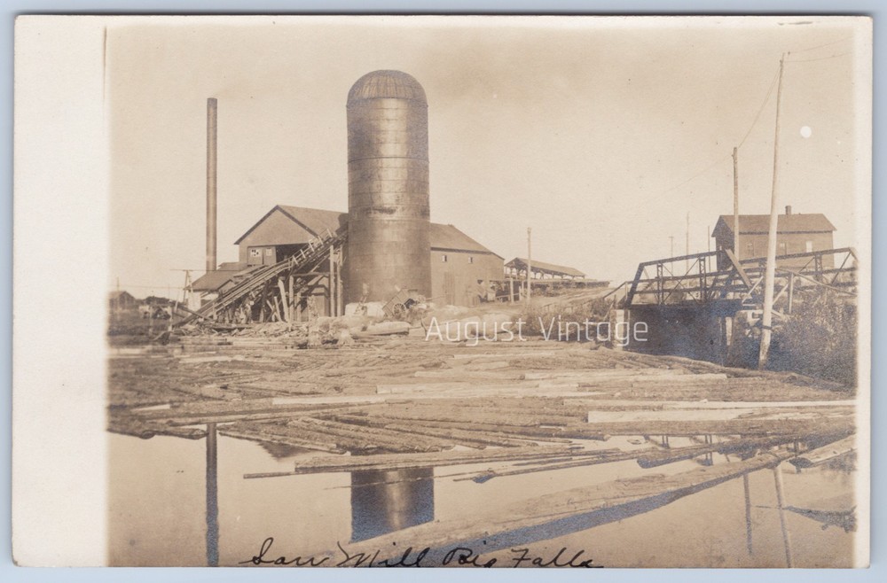 RPPC WI Big Falls Wall Spalding Lumber Mill Little Wolf River Photo Postcard