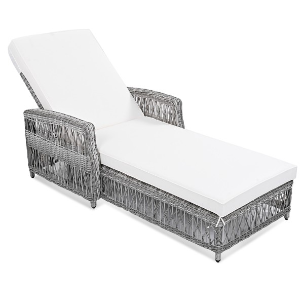 Adjustable Wicker Patio Chaise Lounge with Armrests for Outdoor Relaxation