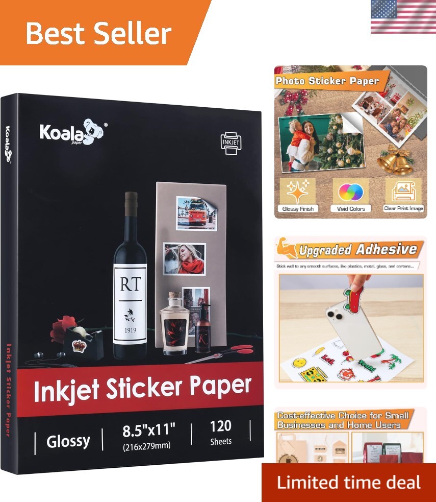 Koala Glossy White Sticker Paper 8.5x11 for Inkjet Printers