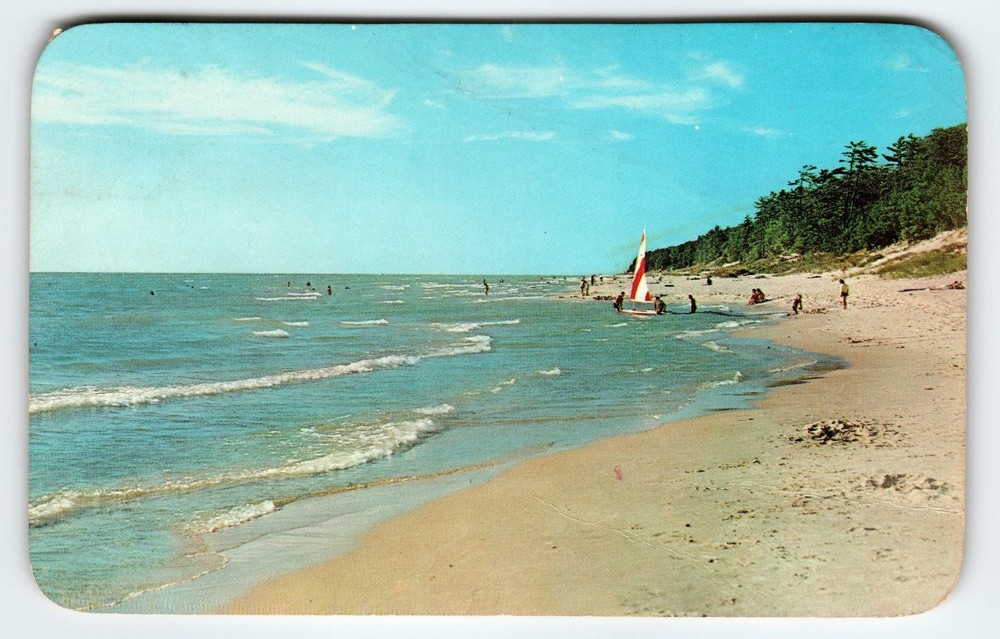 Vintage Lake Michigan Beach Postcard by Dexter Press 1950s