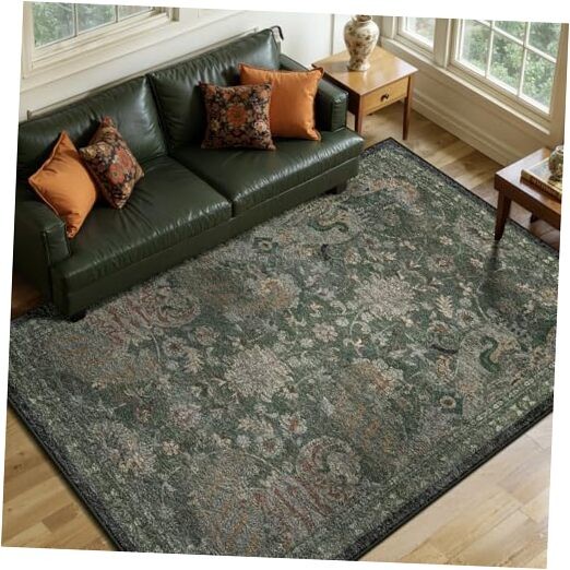 Area Rug,Washable Rug,Rugs for Living Room,Washable Area 8×10 Dark Green