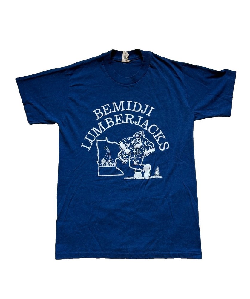 Vintage 80s Bemidji Lumberjacks Single Stitch Graphic T-shirt Minnesota Blue M