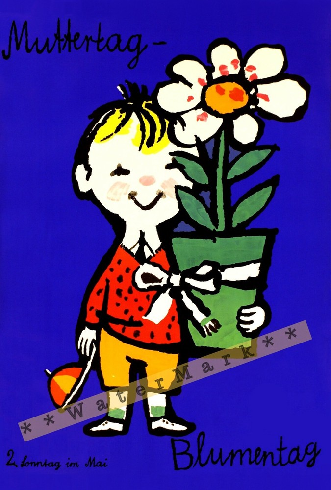 Mothers Day 1950 Muttertag Blumentag Vintage Poster Print Art Retro Art Flowers