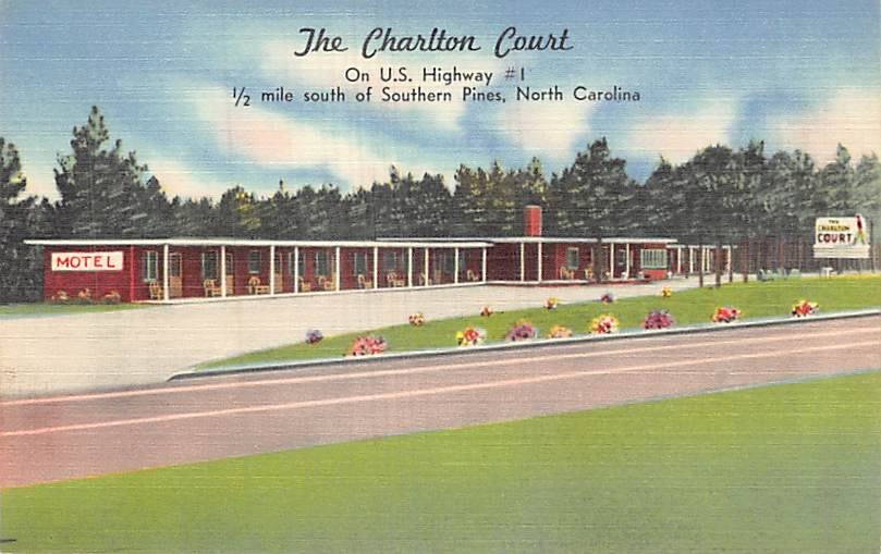 Postcard NC: The Charlton Court, Southern Pines, North Carolina, Vintage Linen