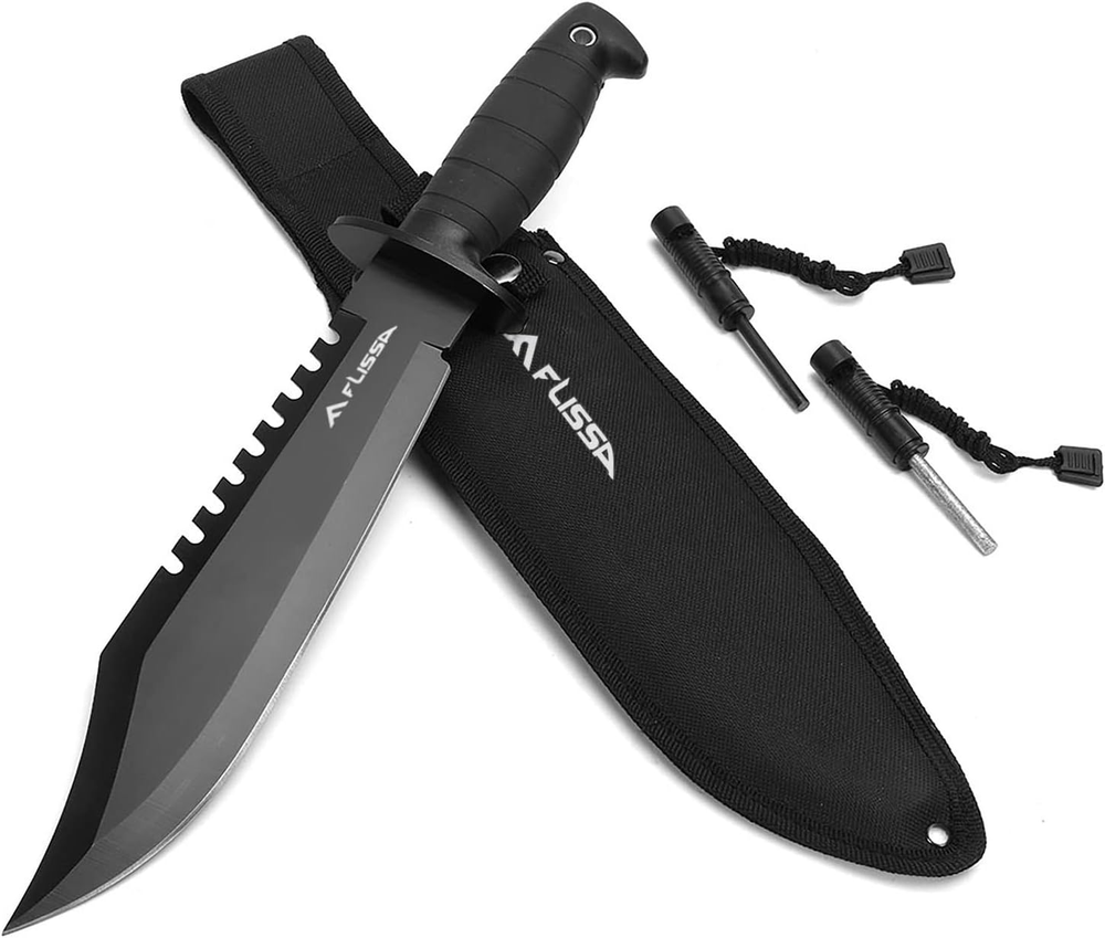 Survival Hunting Knife with Sheath, 15-Inch Full Tang Fixed Blade Tactical Bowie